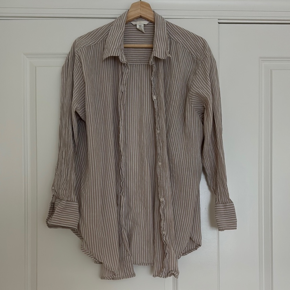H&M Womens Beige Striped Button-Down Shirt - Picture 2 of 7